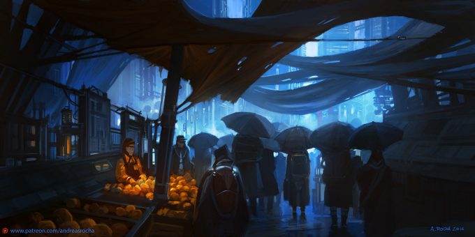 Blade Runner Inspired concept art illustrations 01 andreas rocha fresh oranges with serial numbers