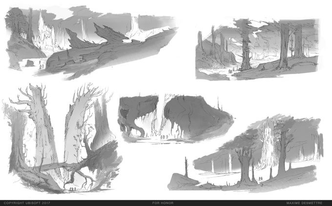 For Honor Game Concept Art Maxime Desmettre forest sketches
