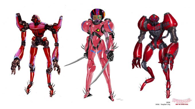 Spider Man Into the Spider Verse Concept Art Vaughan Ling spdr lineup