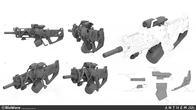 Anthem BioWare Game Concept Art Design Alex Figini weapons freelancer rifle mods 01
