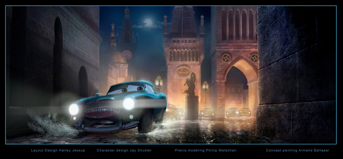 Cars 2 Concept Art by Armand Baltazar