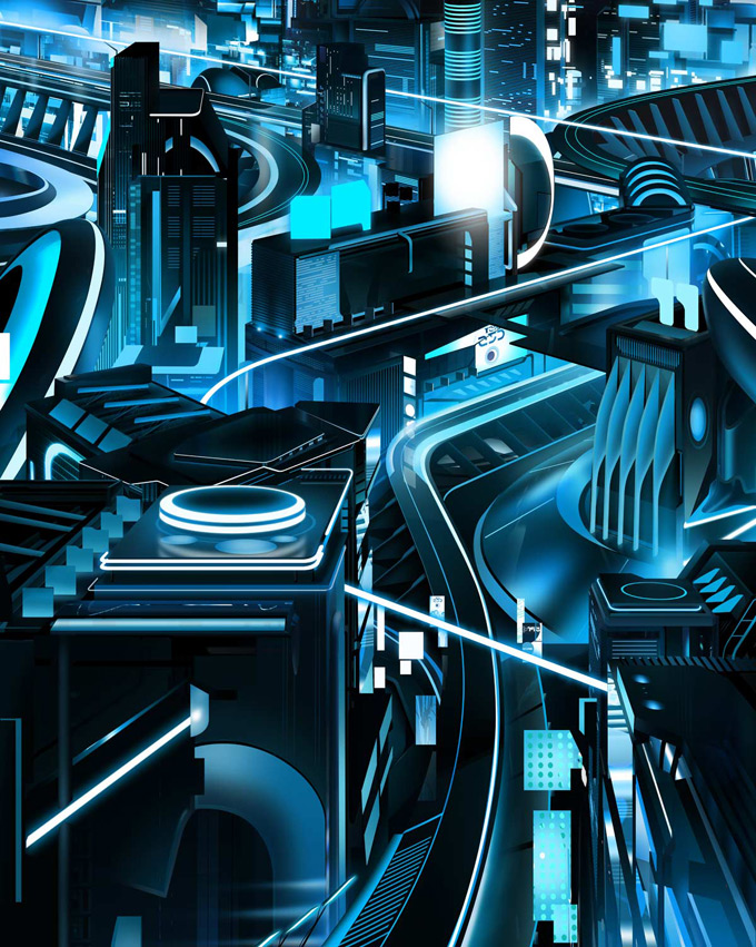 Tron: Uprising Concept and Background Painting by Darren Bacon