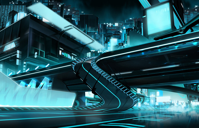 Tron: Uprising Concept and Background Painting by Darren Bacon