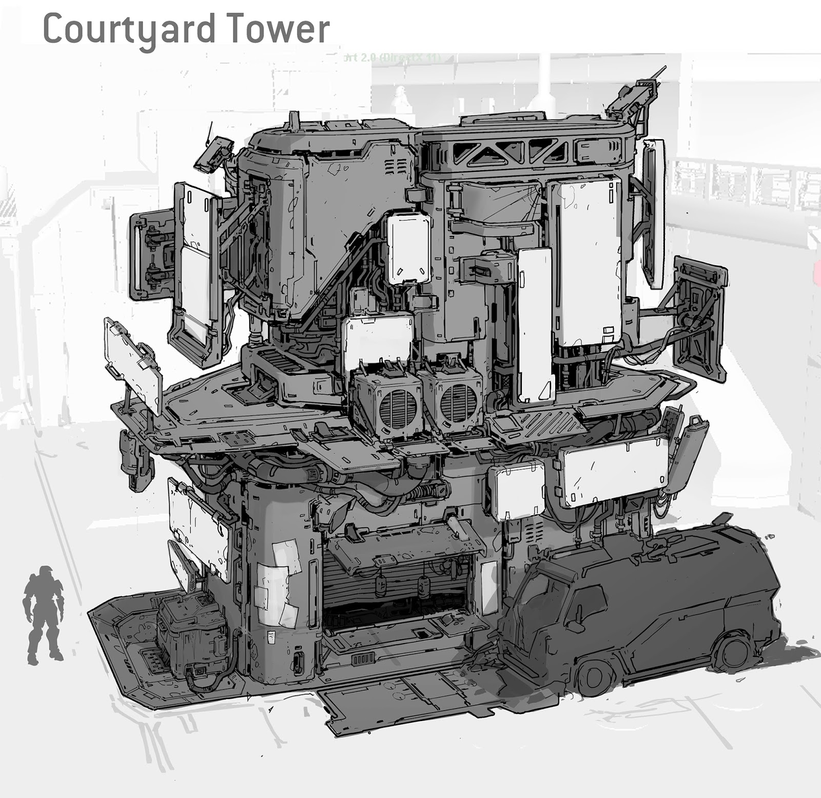 Marek Zyguła - Fan art: Halo 5 Guardians Concept Art courtyard tower