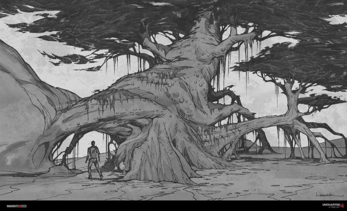 Uncharted 4 concept art jungle tree 1