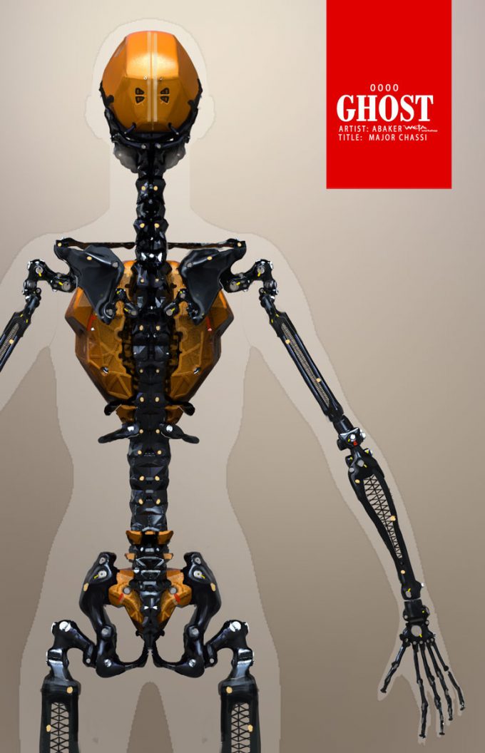 Ghost in the Shell concept art Andrew Baker Major Skeleton Frame Back View