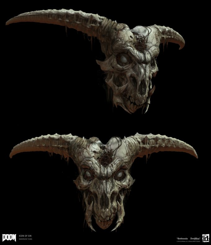DOOM-2016-Game-Concept-Art-Emerson-Tung-giant-skull-icon-of-sin