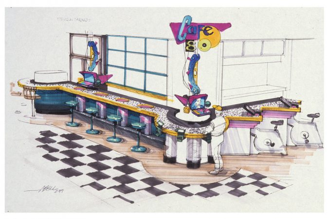 Back to the Future Part 2 concept art illustration John Bell Studio cafe 80s 4