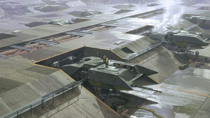 Nick Gindraux Bladerunner inspired airfield space 3 concept art