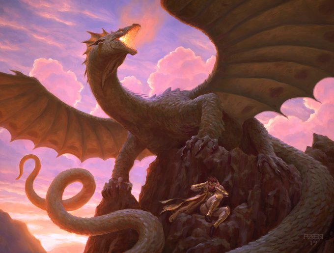 Opportunistic Dragon Throne of Eldraine MTG Illustration Art Chris Rahn